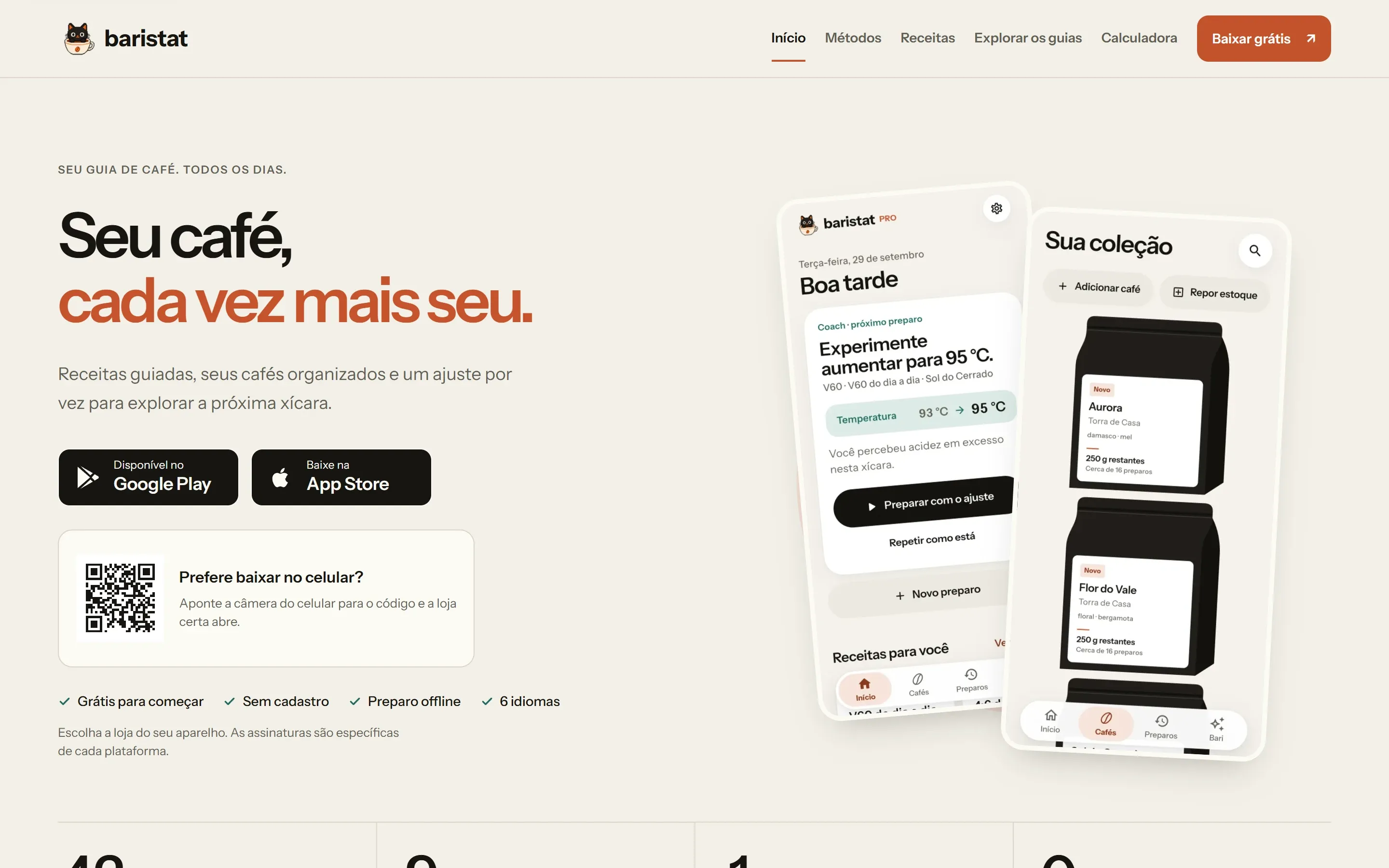 Site do Baristat aberto no navegador